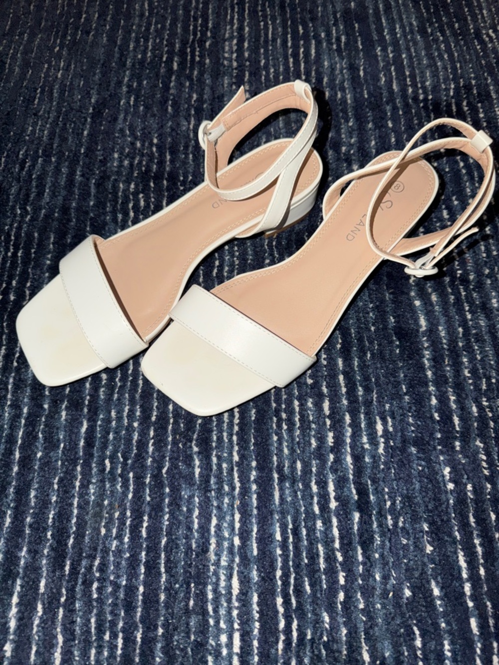 Minimalist White Square-Toe Ankle Strap Heels